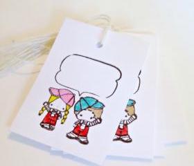 Comic bubble Boy and girl hand-colored gift tags Set of 6