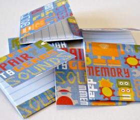 Boys love robot mini matchbook-style note pads Jotter Set of 6 handmade matchbook note pads