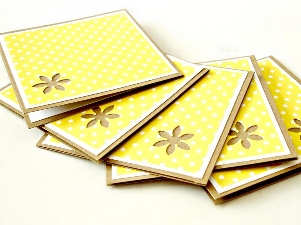 Yellow And White Mini Polkadot Mini Note Cards Set Of 8 Handmade Mini ...