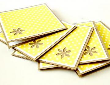 Yellow And White Mini Polkadot Mini Note Cards Set Of 8 Handmade Mini